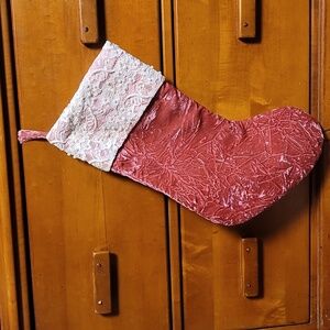 Crushed velvet pink sock with lace and pearl details